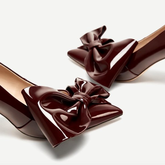 Zara Burgundy Court with Bow Pumps - Picture 3 of 15